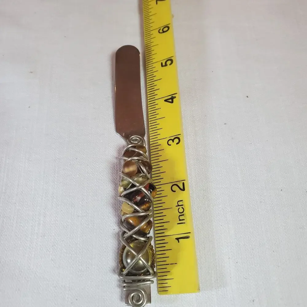 Vintage Wire Wrapped Amber Bead Charcuterie Appetizer Set Serving Knife Spoons
